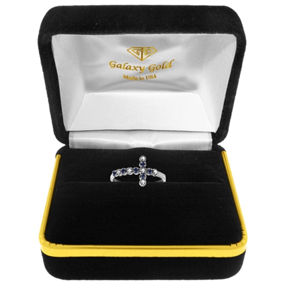 COPY - 14K GOLD CROSS RING WITH DIAMONDS & SAPPHI… - Picture 2 of 4